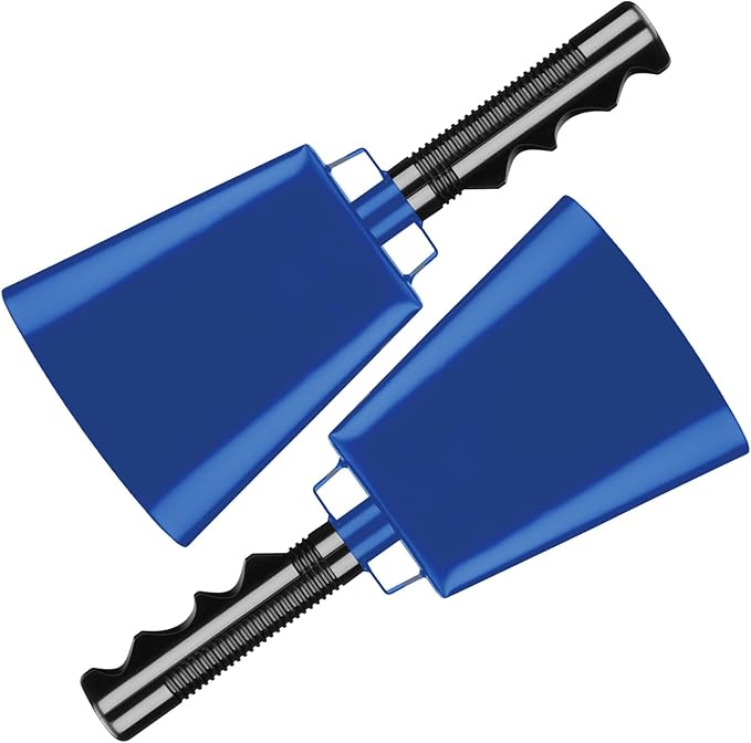 Deke Home - 2 Pack 10 Inch Steel Cowbells with Handle, Loud Noise Makers for Football, Sports, Parties, Competitions, School Spirit & Safety, Large Hand Bell for Cheering & Percussion Instrument
