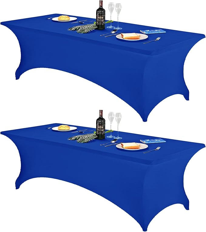 FORLIFE 2Pack Spandex Table Covers for 8ft Rectangular Tables, Fitted Tablecloth, Stretch Patio Table Cover for Wedding, Banquet, Party (Royal)