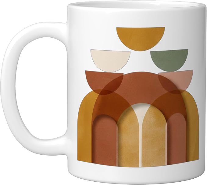 Mid-Century Modern Abstract Landscape Earthy Boho Arches Ceramic Mug, White