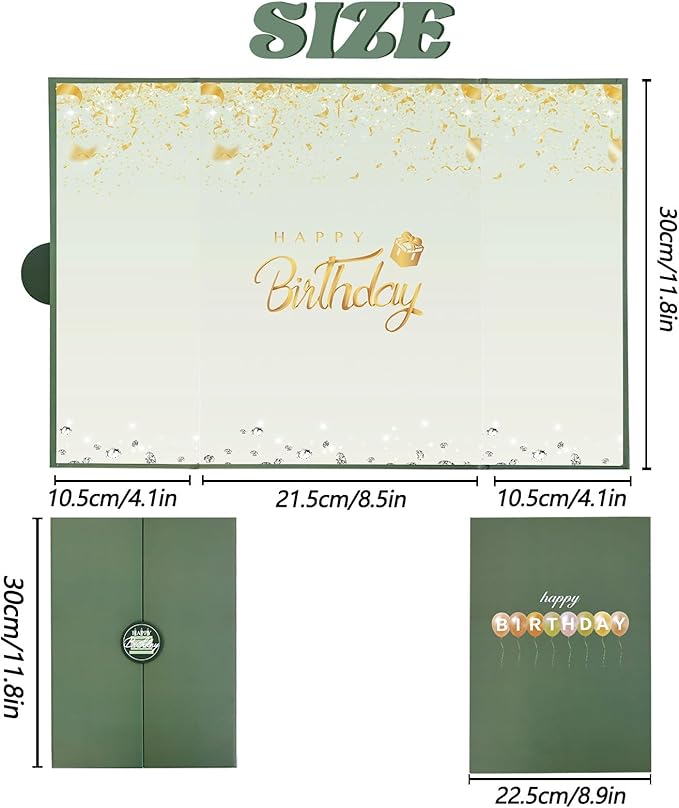 Crenics Green and Gold Birthday Decorations for Women Men, Creative Birthday Guest Sign in Book Alternative, Happy Birthday Signature Book 18" x 12", Great Birthday Gifts for Girls or Boys