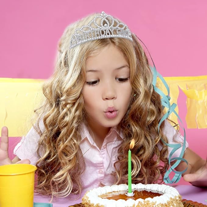 AOPRIE Birthday Crown and Sash for Women - Tiara Headband Princess Crown Rhinestone Happy Birthday Accessories Silver Black