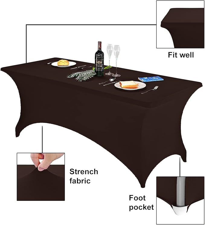 FORLIFE Spandex Table Cover - Fitted 6ft Rectangular Tablecloth, Stretch Patio Cover, Universal for Wedding, Banquet, Party (Chocolate)