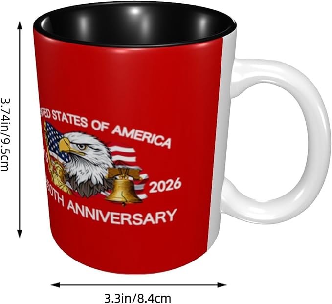 The USA Red 4 250th 11oz Ceramic Mug Cute Coffee Mugs Tea Cup with Handle for Office and Home Gift for Men Women