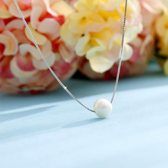 ALoveSoul Necklace for Women Girls - 925 Sterling Silver Single Pearl Necklace, Mother's Day Birthday Gift Ideas