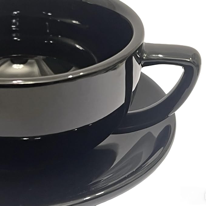 Ceramic Latte Mug, 10.82oz Barista Cup with Saucer, 7mm Thickened Rim Ceramic Cappuccino Cup, Vintage Latte Art Mug for Home & Café (Bright Black)