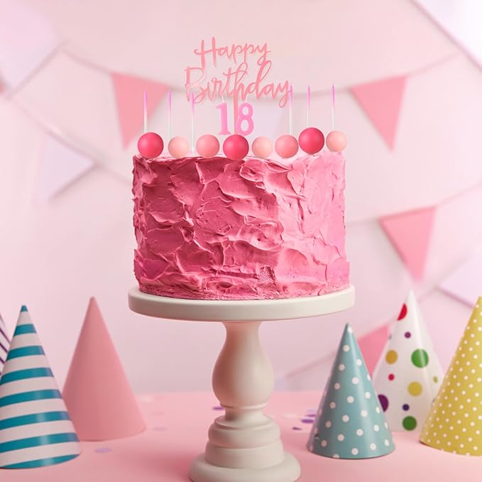 Yerliker 34 Pcs Happy Birthday Cake Toppers Decorations Birthday Candles DIY Cake Decor for Men Women Wedding Anniversary(Hot Pink)