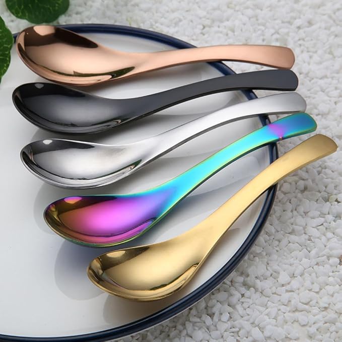 Rose Gold Stainless Steel Serving Spoons - Mirror Finish, Ideal for Soup, Dessert, Coffee, and Ice Cream