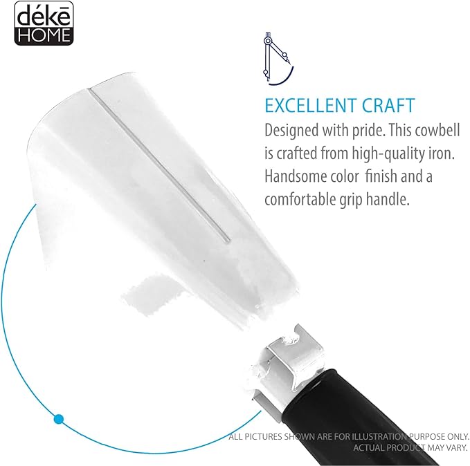 Deke Home - 2 Pack 7 Inch Steel Cowbells with Handle, Loud Noise Makers for Football, Sports, Parties, Competitions, School Spirit & Safety, Large Hand Bell for Cheering & Percussion Instrument