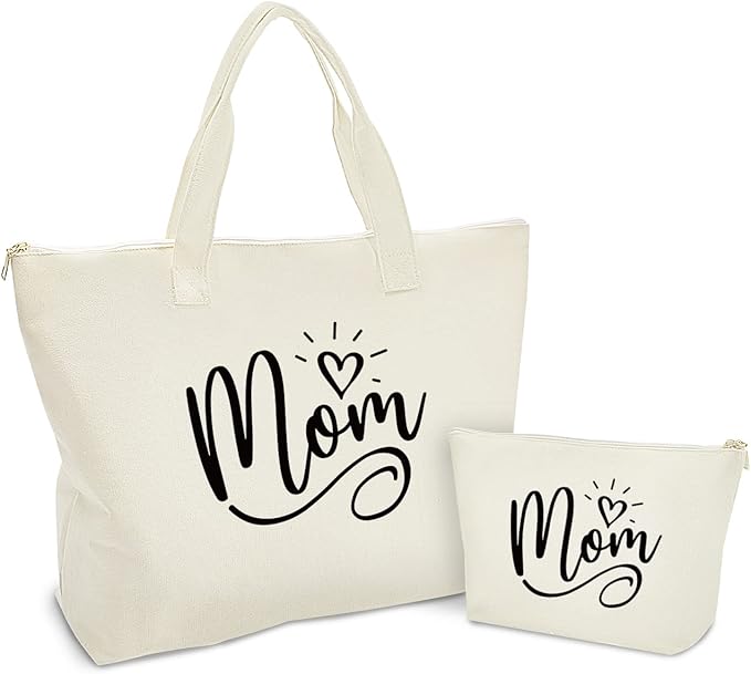 Mothers Day Gifts for Mom-Mom Mommy Canvas Tote Bag with Makeup Bag-Great Gifts for Mom, New Mom,Mom to be on Mothers Day,Birthday