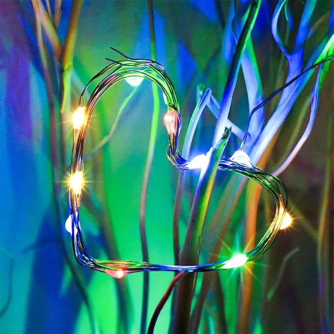 BXROIU 2 x Fairy Lights Battery Operated, Silver Wire Chains 8 Mode 5M 50 LEDs Timer String Lights with Remote Control for Bedroom Christmas Party Wedding Decoration (Multicolor)
