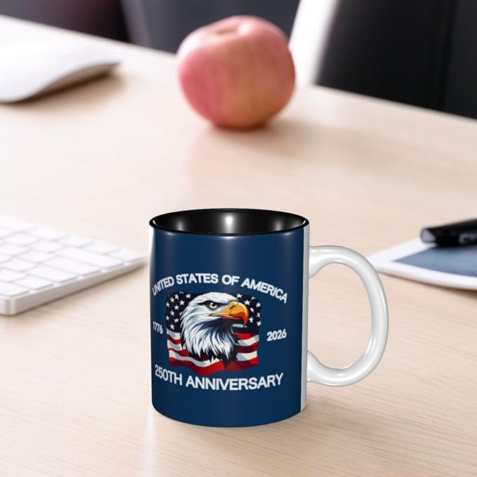 The USA Blue 3 250th 11oz Ceramic Mug Cute Coffee Mugs Tea Cup with Handle for Office and Home Gift for Men Women