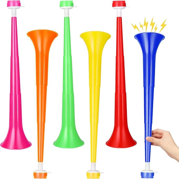6 Pcs Collapsible Stadium Horn for Adult, 21 Inch Plastic Vuvuzela Trumpet Noisemakers for Sports Events, Carnivals, Parties