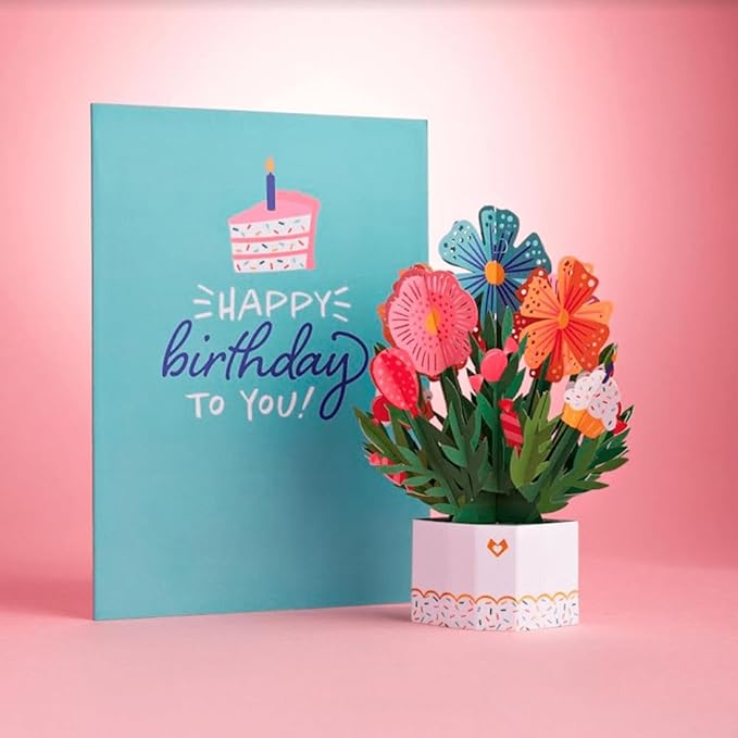 Lovepop Happy Birthday Pop-Up Card for Her and Him- 3D Floral Birthday Greeting Cards for Boys, Girls, Men, Women - Removable - 5" x 7" Mini Flower Bouquet Card - Blank Note Card & Envelope Included