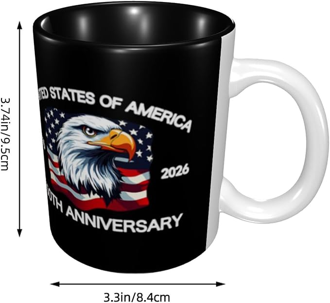 The USA Black 3 250th 11oz Ceramic Mug Cute Coffee Mugs Tea Cup with Handle for Office and Home Gift for Men Women