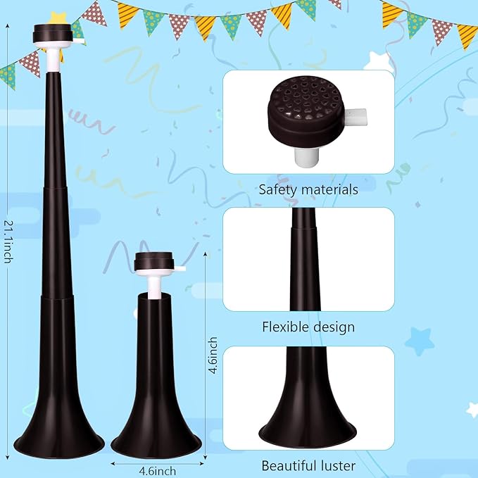 6 Pieces Stadium Horn for Adult, 21 Inch Collapsible Vuvuzela Trumpet for Sporting Events Football Carnival Party Supplies, Black