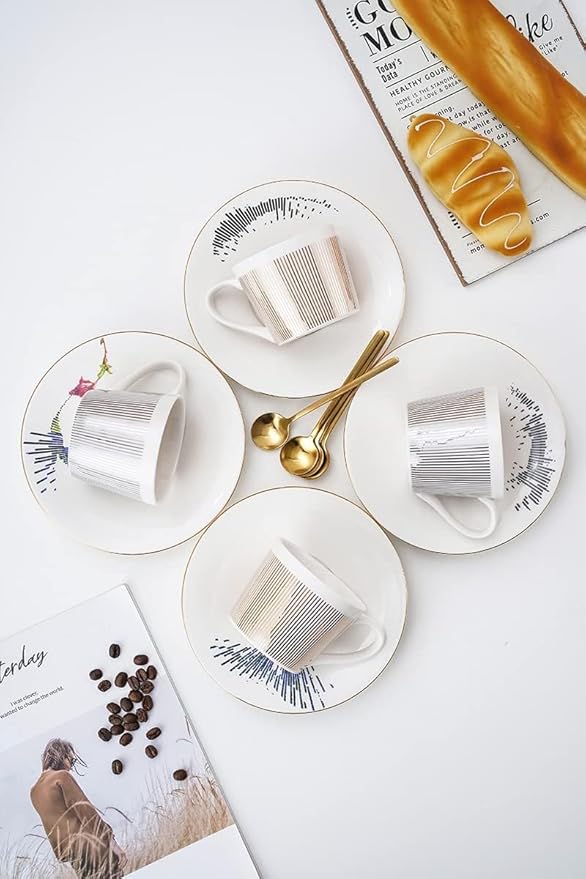 Tea Cups and Saucers, Mirror Cups and Saucers TeaCup Set 10oz (horse) Reflection Mirror Cup Luxury Porcelain Teacup Saucer for Coffee Milks Wedding Party Afternoon Tea (Dynamic)