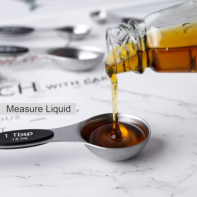 Magnetic Measuring Spoons Set Stainless Steel Dual Sided Stackable Teaspoon Tablespoon for Measuring Dry and Liquid Ingredients