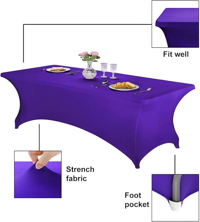 FORLIFE 2Pack Spandex Table Covers，Fitted Tablecloth for Rectangular Tables, Stretch Patio Table Covers, Universal Spandex Table Cover for Wedding, Banquet, Party (8ft, Purple)