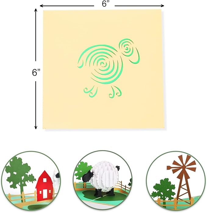 CUTE POPUP - Pop Up Birthday Card with Lamb in Farm Design, Greeting Card - Surprising Present, Perfect 3D Sheep Card for Friends, Farmers, Kids and Sheep Lover on Thanksgiving, Any Occasion