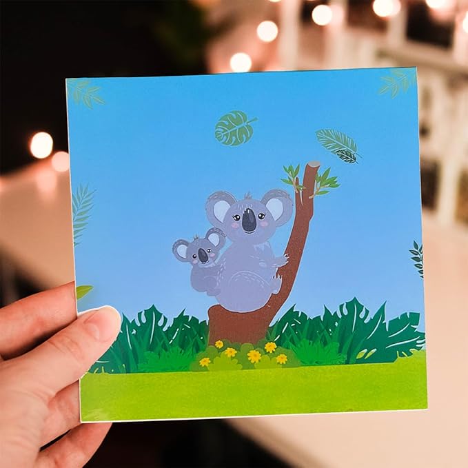 CUTE POPUP Enchanting Koala Mother & Baby Pop Up Card - Premium 6x6 inch Handcrafted 3D Greeting Card - Captivating Masterpiece for Mom's Birthday, Women, Family (Breathtaking Gift)
