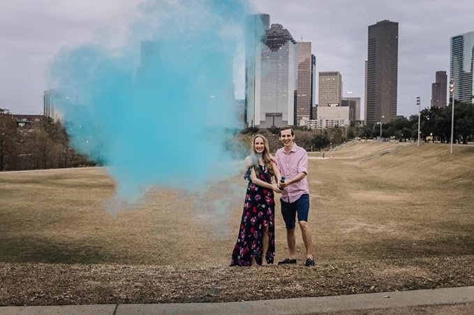 Adventure Awaits! - BABY GENDER REVEAL & FOR OTHER FESTIVALS- Color Dispenser 12" x 6-Pack Hand Held Air Filled Party Popper, Also For Color Run Festival Product (Baby Blue)