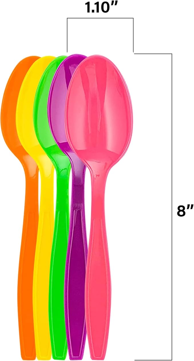MT Products Candy Colored Medium Weight Polystyrene Plastic Tea spoons in Pink, Green, Orange, Yellow, Purple -Pack of 50 - Colors may vary