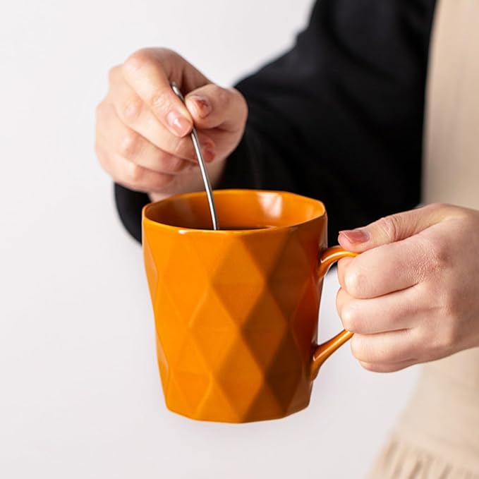 11 Ounce Porcelain Mugs, Set of 6, Tea and Cocoa Mug Set, Orange, Matte