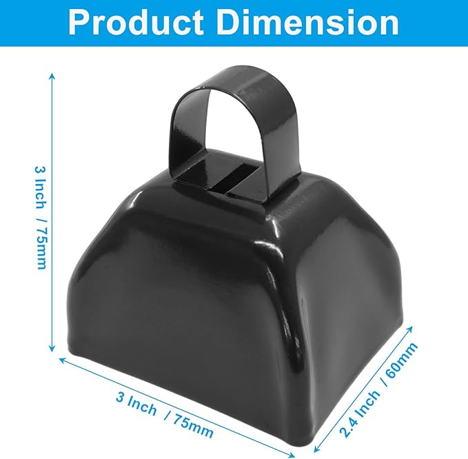 15 Pack 3 Inch Black Metal Cowbells -Cowbells Noise Makers Hand Percussion Cow Bells Loud Cowbells with Handle for Sports Games,Weddings and Parties