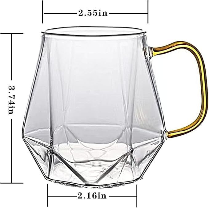 4pcs Crystal Clear Glass Coffee Cups Set with Handle,Espresso Mugs for Hot Espresso Liquor Microwave Safe coffee cups 10oz