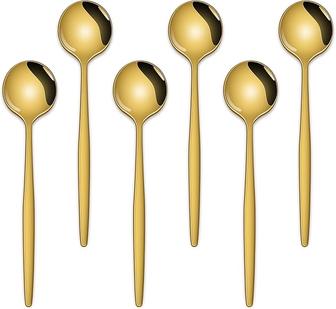 5.1 Inch Coffee & Tea Spoon,6 Pieces Gold Stainless Steel Teaspoon,Mini Spoons For Dessert And Coffee,Durable Demitasse Coffee Spoons For Dessert