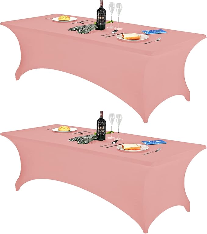FORLIFE 2Pack Spandex Table Covers，Fitted Tablecloth for Rectangular Tables, Stretch Patio Table Covers, Universal Spandex Table Cover for Wedding, Banquet, Party (8ft, Dusty Pink)
