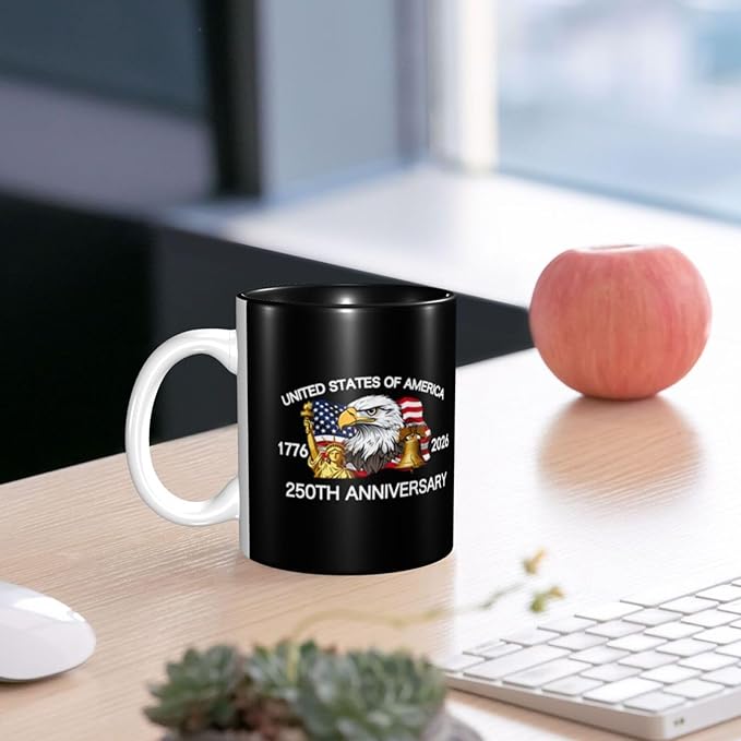 The USA Black 2 250th 11oz Ceramic Mug Cute Coffee Mugs Tea Cup with Handle for Office and Home Gift for Men Women