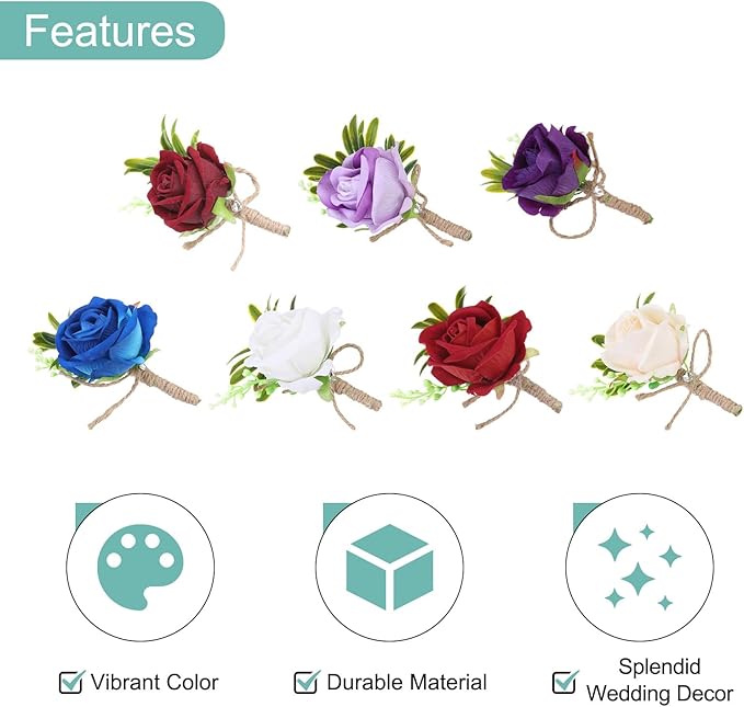 MECCANIXITY 10PCS Men Boutonnieres Corsages, Sapphire Blue Rose Groomsmen Corsage Wristlet with Pins for Wedding Ceremony Anniversary, Dinner Party