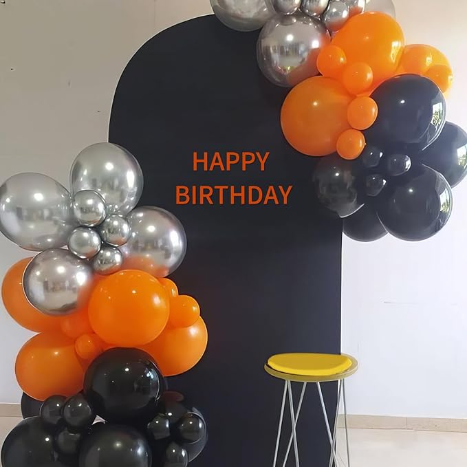 Black Orange Silver Balloons, 50pcs Black Orange Balloons, Metallic Silver Matte Orange Black Balloon for Birthday Boys Man Baby Shower Halloween Basketball Theme Party Wedding Bachelorette Decoration