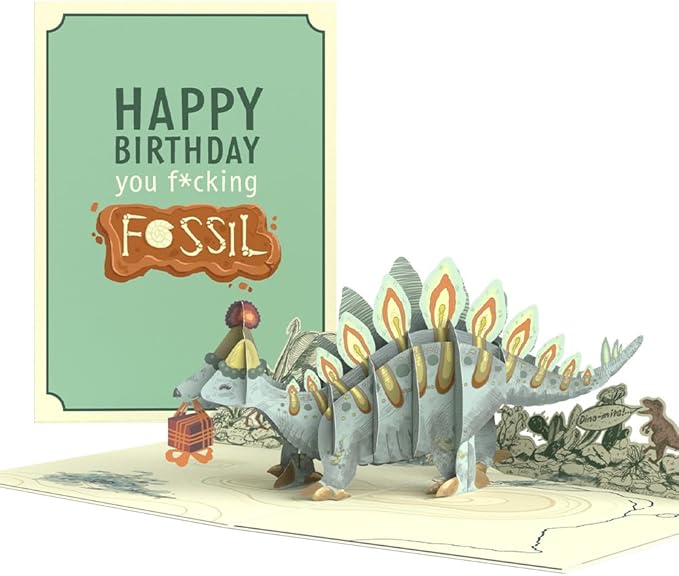Lovepop Birthday Pop-Up Card for Her, Him, Men, Women - 3D Animal Greeting Cards - You F*cking Fossil - 5" x 7" - Blank Notecard & Envelope Included