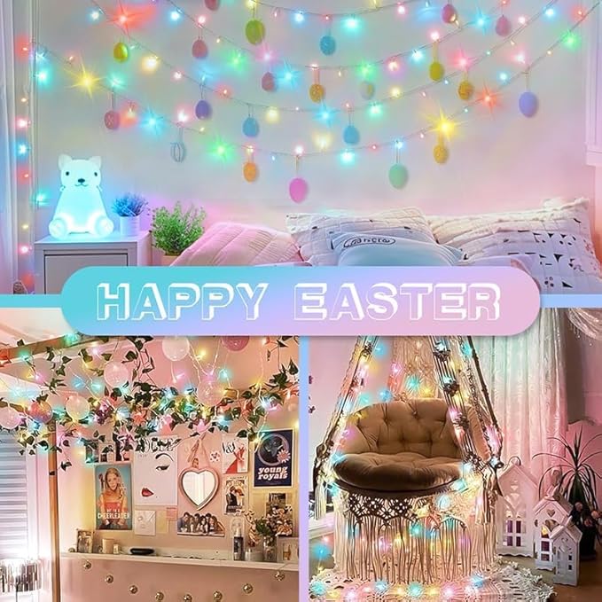 LAMPHOME 100 LED Easter String Lights, 33 FT Colorful Connectable Waterproof String Lights Clear Wire with 11 Modes, Easter Decorations for Indoor Outdoor Party Yard Garden (Multicolor)