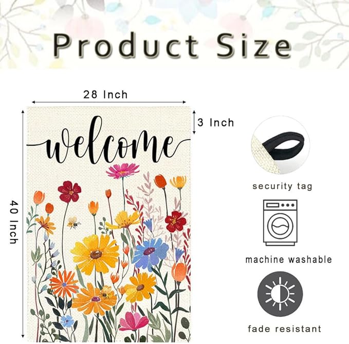 ARGOOFG Spring Summer House Flag 28x40 Inch Double Sided Outside Welcome Wildflower Daisy Floral Outdoor Seasonal Decorative Large Garden Flag Decor 1-28