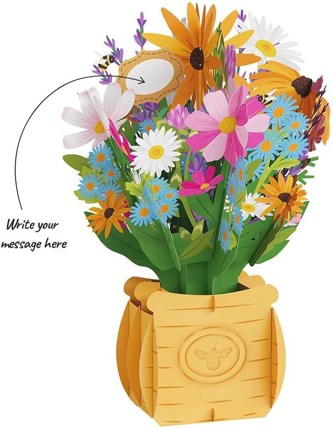 Lovepop Everyday Pop-Up Paper Flower Bouquet for Her and Him - 3D Greeting Cards for Boys, Girls, Men, Women - 12" Bee-u-tiful Blooms Bouquet - Blank Notecard Included