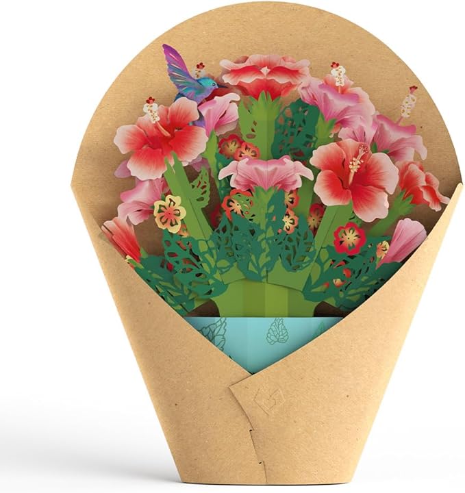 Lovepop Everyday Pop-Up Card for Her and Him - 3D Pop-Up Bouquet Greeting Cards for Men, Women - Hibiscus - 12" x 8.5" Floral Bouquet - Blank Note Card Included
