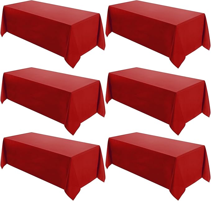 VidaFete Tablecloth 6 Pack 90 * 132inch Rectangle Table Cloth Polyester, Stain Wrinkle Resistant Polyester Dining Table Cover for Kitchen Dinning Party Wedding Rectangular Buffet Decoration(Red)