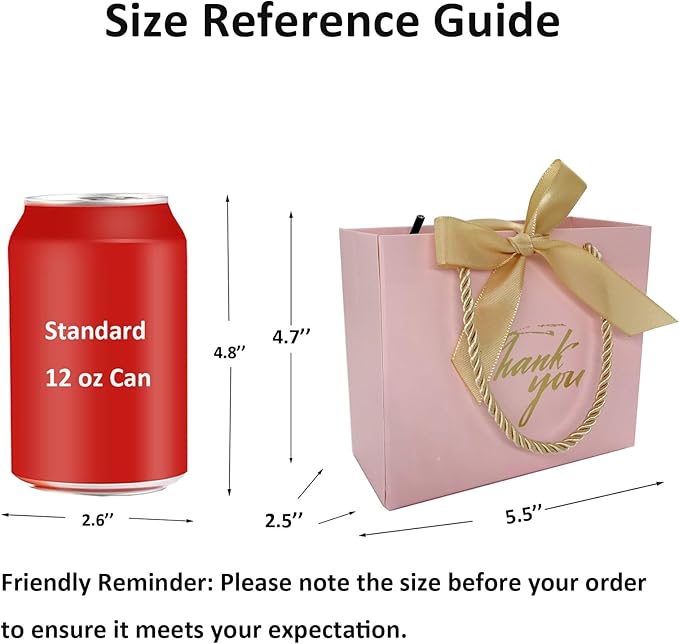 TKSBAG 100 Pack Small Thank You Gift Bags with Handles, 5.5''x 2.5''x4.7'' Mini Pink Gift Bags Bulk for Baby Shower, Birthday, Wedding, Party Favors