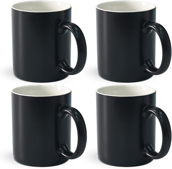 12 oz Cup (4pcs), Black Ceramic Coffee Mug for Milk Tea, Set of 4