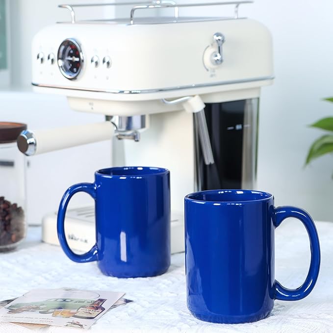 Smilatte 16 OZ Porcelain Coffee Mugs, Classic Blank Ceramic Cup with Large Handle for Tea Latte Cappuccino, Set of 4, Blue