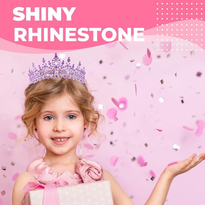 Birthday Tiara Crown with Sash for Women, Headband Hair Accessories for Wedding Party Costume (A-Purple)