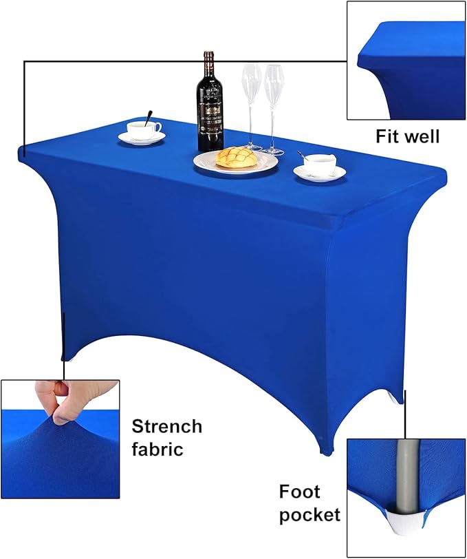 FORLIFE Spandex Table Covers - Fitted Rectangular Tablecloth, Stretch Patio Table Cover, Universal for Wedding, Banquet, Party (4ft, Royal)