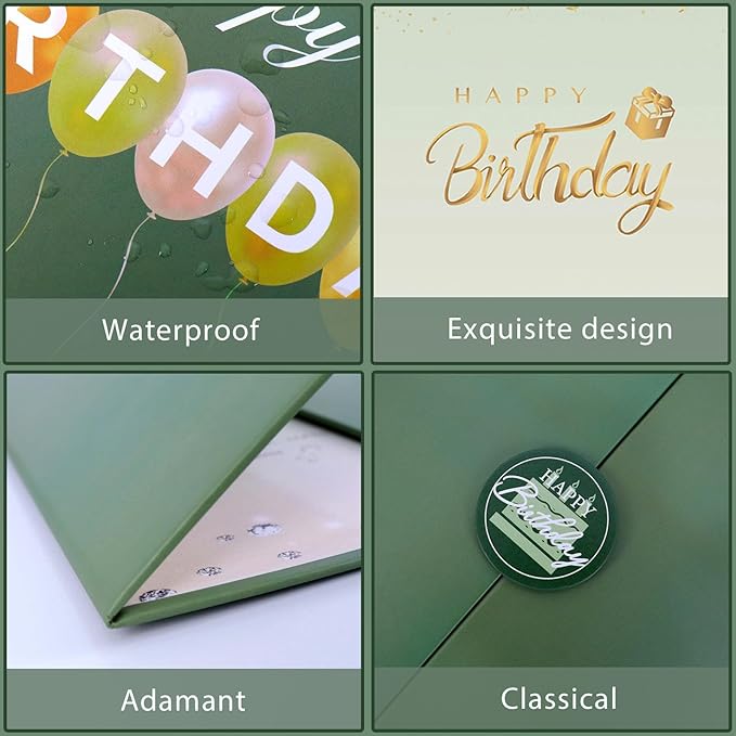 Crenics Green and Gold Birthday Decorations for Women Men, Creative Birthday Guest Sign in Book Alternative, Happy Birthday Signature Book 18" x 12", Great Birthday Gifts for Girls or Boys