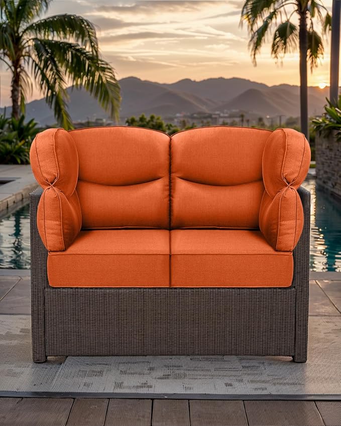 Luxury 24x24x6 Patio Cushions for Outdoor Furniture Set of 2 - Water-Repellent 6-Piece Cushion Set for Outside Rattan Couch Loveseat Chair Sectional Patio Conversation Sets - Orange/Smile