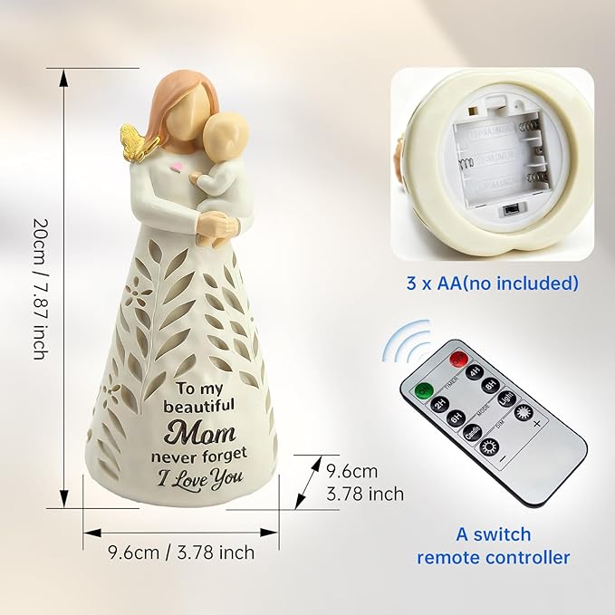 New Mom Gifts for Women, Mother and Baby Figurines Light with Remote - First Time Mom Gift Birthday Mothers Day for Mother from Son Daughter (No Batteries Included)