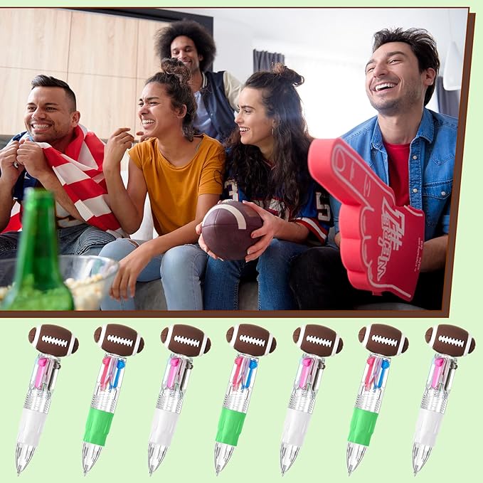 Kosiz 48 Pack Football Party Favors Sport Pen Multicolor 4 in 1 0.5mm Ballpoint Pen for Office Sport Lover Novelty Valentine's Day Gifts Goodie Bags Stuffers