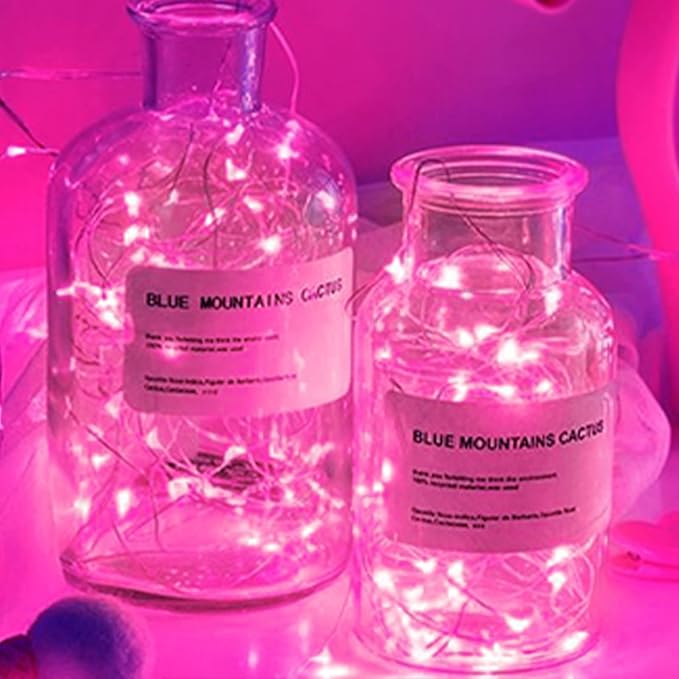 Yiaht 12 Pack Fairy Lights Battery Operated String Lights 7 Feet 20 Led Waterproof Christmas Lights Silver Wire Firefly Starry Moon Lights for Bedroom DIY Party Pink…